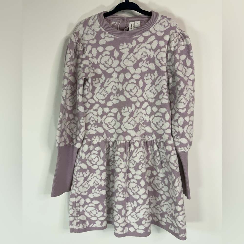 Janie and Jack Girls Lavender Frost Floral Boucle Sweater Dress - 7